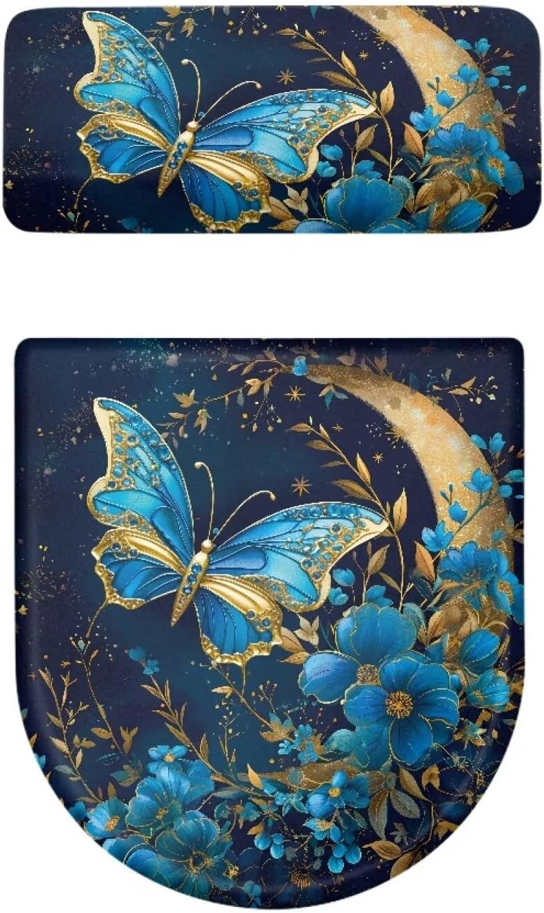 Flashideas Butterfly Flower Toilet Lid Cover and Toilet Tank Cover Soft Plush Seat Covers Tank Lip Covers Seat Covers Fits Most Lids for Accessories Decor Machine Washable - Image 5